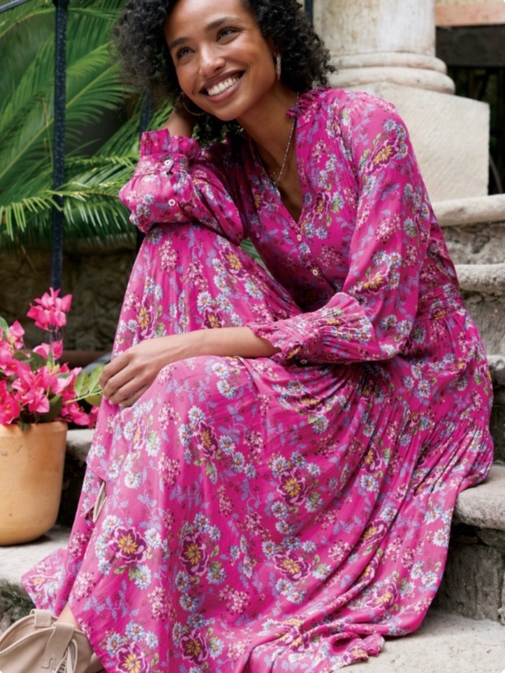 Sundance Floral Midi Dress Size Large
Pink Flowy Garden Party Cottagecore Zora